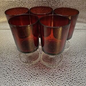 Set of 5 Cristal d'Arques Durand Cavalier Ruby Red Wine Glasses 4"